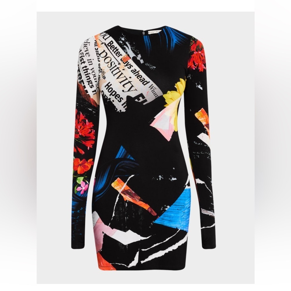 Alice + Olivia Multicolor Graphic Long Sleeve Dress - Picture 3 of 6